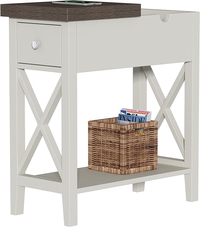 ChooChoo Farmhouse End Table with Drawer, Accent Small Side Table Nightstand for Living Room, Bedroom, and Small Spaces - Soft White