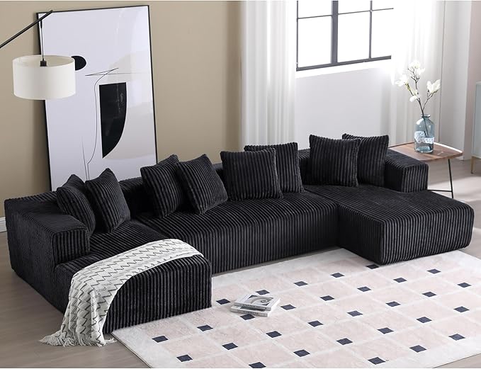 Eafurn Free Combination Cloud Boneless Modular Sectional Sofa with Chaise Lounge,Modern Minimalist Upholstered Couches, Oversized U Shaped Lounge Sofa Couch w/ 8 Pillows