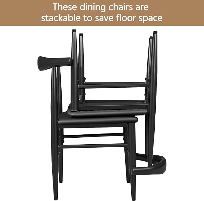 Yaheetech Dining Chairs Set of 2 Mid Century Modern Leather Dining Room Chairs with Armless Backrest & Metal Legs for Kitchen, Living Room, Black