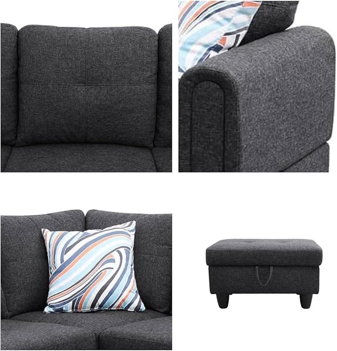 NAYSAYE Sectional Couch with Ottoman Storage, L Shaped Couch Sofa Furniture Sets, Modern Comfy Modular Comfy Sofa for Living Room Bedroom, Office and Apartment, Black