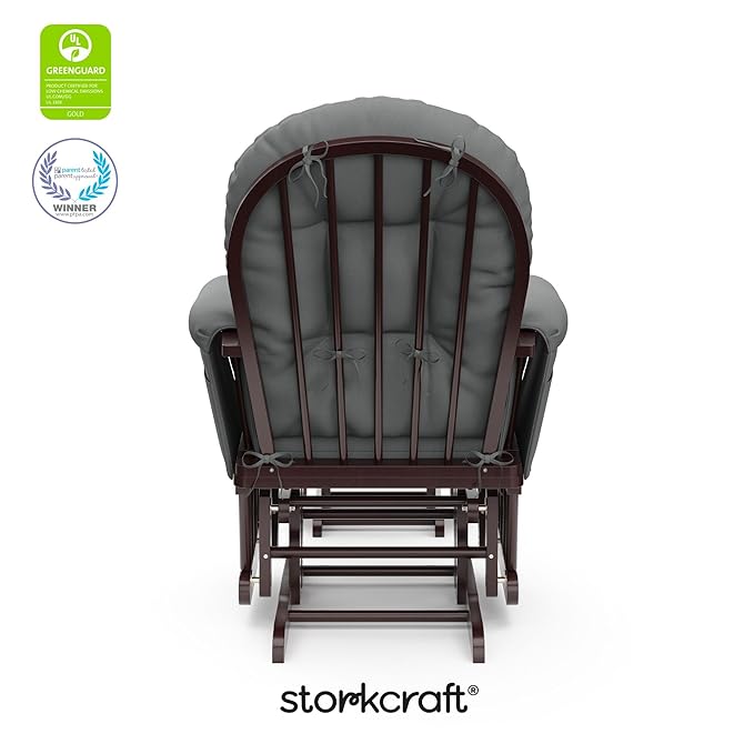 Storkcraft Premium Hoop Glider & Ottoman (Espresso/Gray) — GREENGUARD Gold Certified Nursery Glider, Solid Wood Craftsmanship, Smooth-Gliding Nursery Chair and Ottoman, Award-Winning