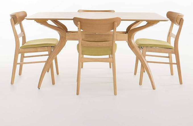 Christopher Knight Home Idalia Curved Leg Rectangular Dining Set, 5-Pcs Set, Natural Oak / Green Tea