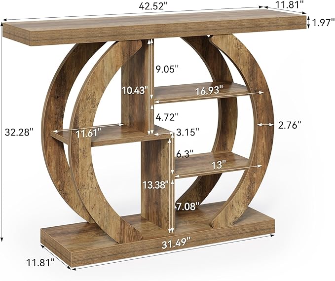 LITTLE TREE Console Table, 4-Tier Farmhouse Wooden Sofa Table Behind Couch, 42.5-Inch Narrow Entryway Hallway Foyer Tables for Living Room, Console Sofa Tables with Storage Shelves, Rustic Brown