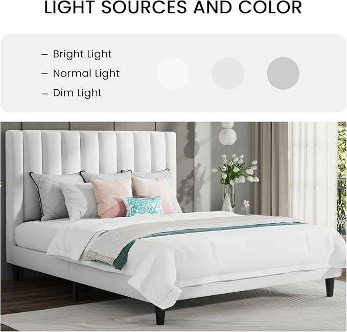 SHA CERLIN Full Bed Frame/Velvet Upholstered Platform Bed Frame with Headboard/Strong Wood Slats Support/Mattress Foundation/No Box Spring Needed/Easy Assembly/White