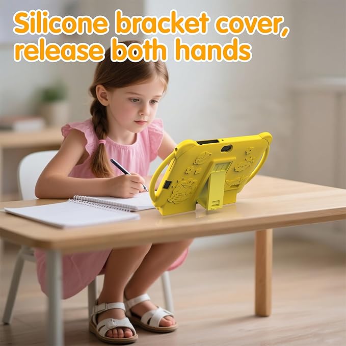 Kids Tablet 7 inch Android 12.0 for Toddler, 4GB RAM 32GB ROM Bluetooth IPS Screen Parental Control Dual Camera Shockproof Case for Educational Games (Yellow)