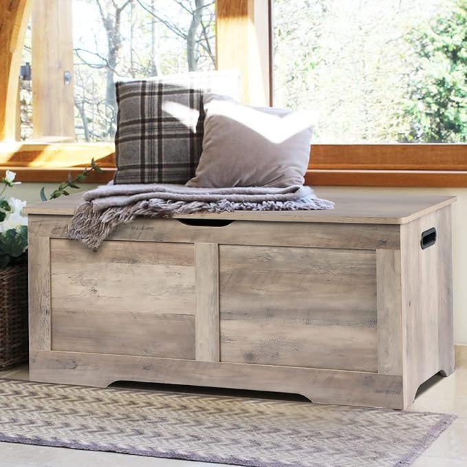 39.4" Storage Chest, Wooden Storage Bench, Lift Top Toy Chest with 2 Safety Hinges, Large Toy Box, Entryway Bench for Living Room, Bedroom, Grey