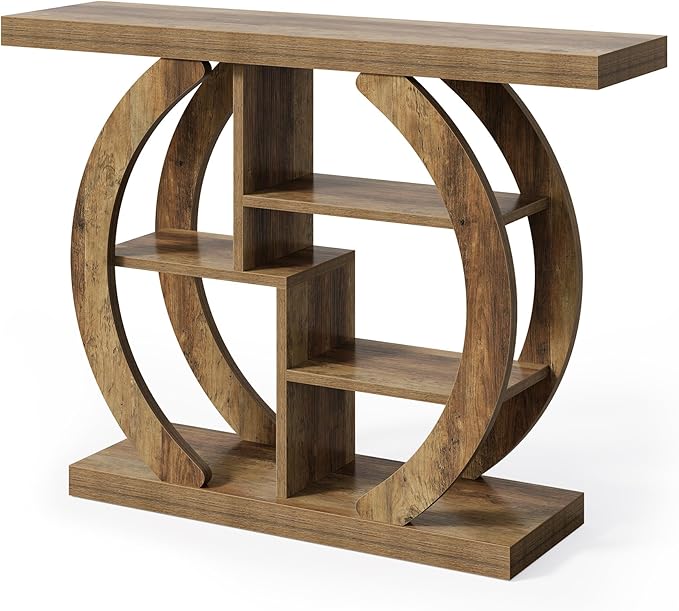 LITTLE TREE Console Table, 4-Tier Farmhouse Wooden Sofa Table Behind Couch, 42.5-Inch Narrow Entryway Hallway Foyer Tables for Living Room, Console Sofa Tables with Storage Shelves, Rustic Brown