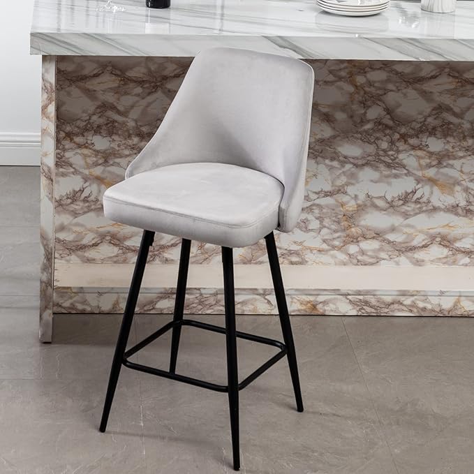 BTEXPERT® Set of 2, Premium upholstered Dining 25" High Counter Back Stool Bar Chairs, barstools Pack Gray Velvet
