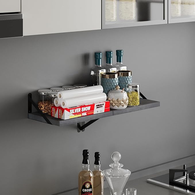 SAUMONIERES Floating Shelves Wall Bookshelf for Bedroom Bathroom Living Room Wood Wall Mounted Wide Deep Storage, Rustic Grey Wall Shelves Set of 2