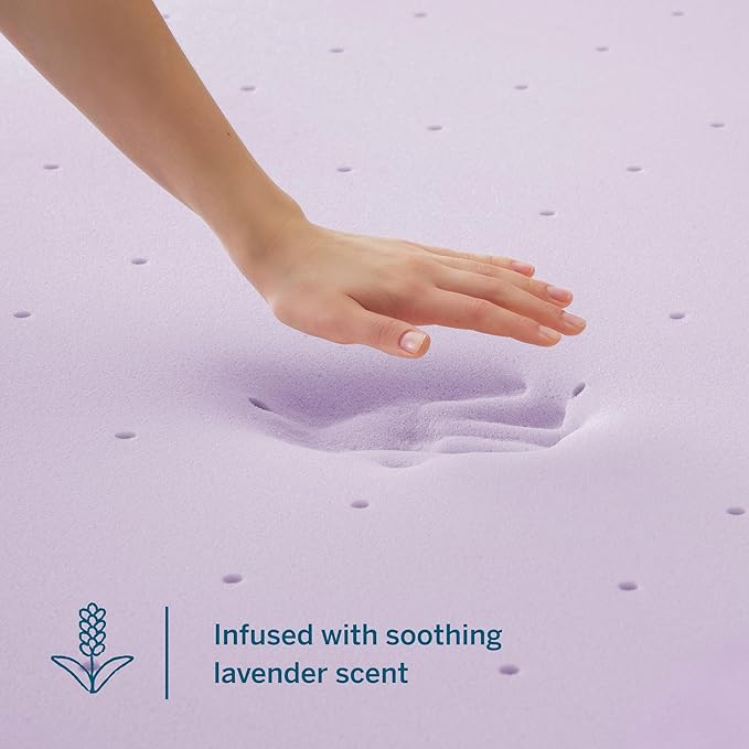 Lucid 4 Inch Lavender Infused Memory Foam Mattress Topper - Ventilated Design – Pressure Relieving Bed Topper - Mattress Pad – CertiPur Certified - King Size