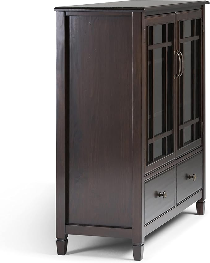 SIMPLIHOME Connaught SOLID WOOD 46 Inch Wide Traditional Tall Storage Cabinet in Dark Chestnut Brown, For the Living Room, Entryway and Family Room