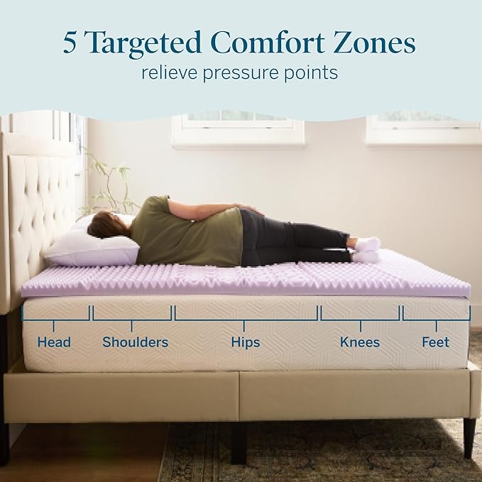 Lucid Lavender-Infused Mattress Topper - Memory Foam - 2 Inch - California King Size - Plush Feel - 5 Convoluted Zones - CertiPUR Certified - New Home Owner & Dorm Room Essentials
