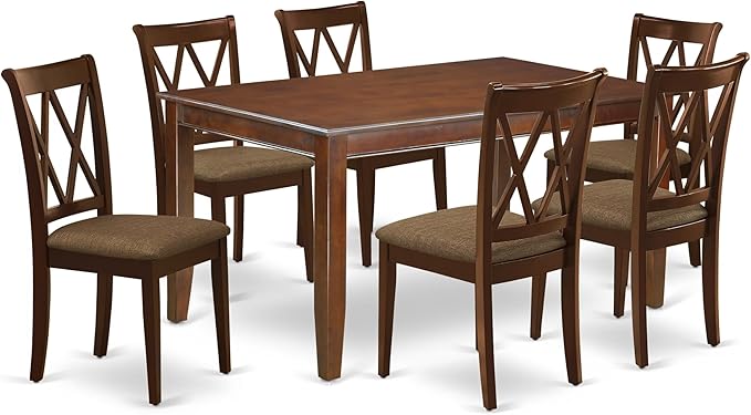 East West Furniture DUCL7-MAH-C 7 Piece Dining Set Consist of a Rectangle Dinner Table and 6 Linen Fabric Kitchen Dining Chairs, 36x60 Inch, Mahogany