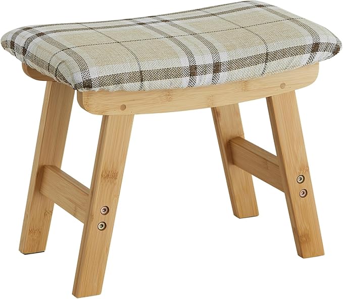 Foot Stool Ottoman Foot Rest Under Desk,Small Stool for Living Room, Bedroom and Kitchen (Natural Legs - Stripes Stool Surface)
