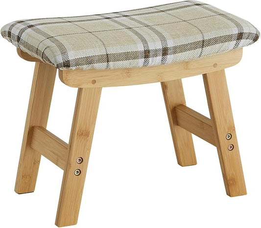 Foot Stool Ottoman Foot Rest Under Desk,Small Stool for Living Room, Bedroom and Kitchen (Natural Legs - Stripes Stool Surface)