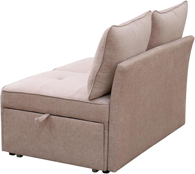 Sleeper Sofa, 4-in-1 Convertible Ottoman Couch Bed, Modern Sackcloth Futon Sofa Bed with 2 Pillows Adjustable Backrest, Recliner Folding Loveseat for Living Room, Apartment Dorm, Office,Pink