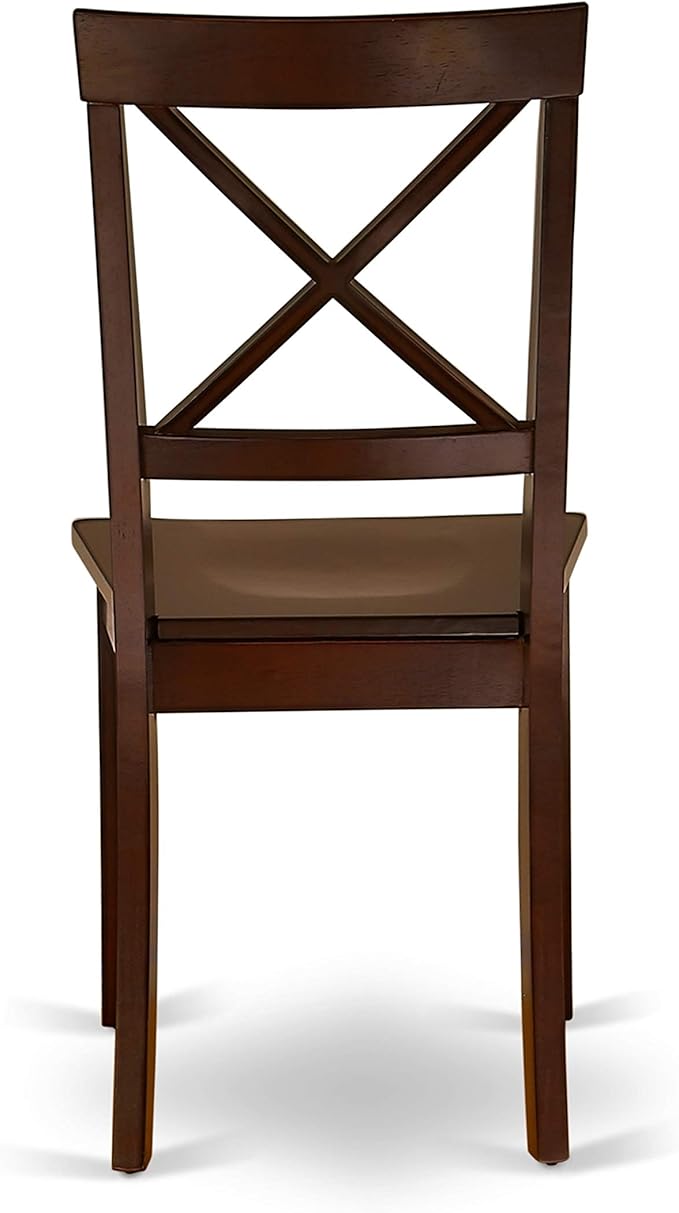 East West Furniture DLBO5-MAH-W 5 Piece Dining Room Table Set Includes a Round Dining Table with Dropleaf and 4 Wood Seat Chairs, 42x42 Inch, Mahogany