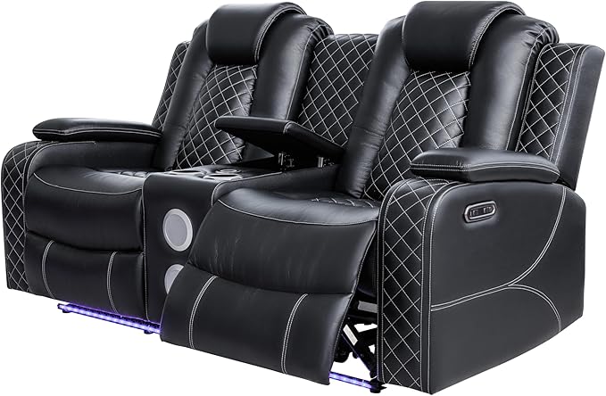 Ball & Cast Power Recliner Sofa Set Leather Reclining Sofa Set Living Room Furniture Set 3PCS Recliner Couch Loveseat and Chair Sets with LED,USB Charging,Cup Holders,Storage Console for Home Theater