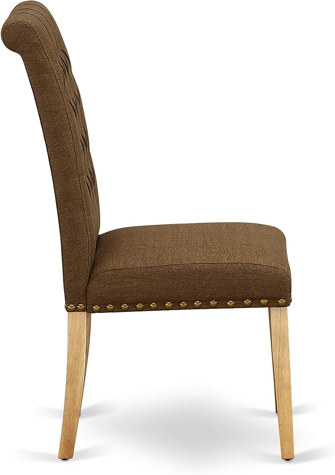East West Furniture NOBR5-OAK-18 5 Piece Dining Room Table Set Includes a Rectangle Kitchen Table with Butterfly Leaf and 4 Brown Linen Linen Fabric Parson Chairs, 32x54 Inch, Oak