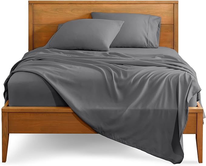 Bare Home Full XL Sheet Set - Luxury 1800 Ultra-Soft Microfiber Full Extra Long Bed Sheets - Double Brushed - Deep Pockets - Easy Fit - 4 Piece Set - Bedding Sheets & Pillowcases (Full XL, Grey)