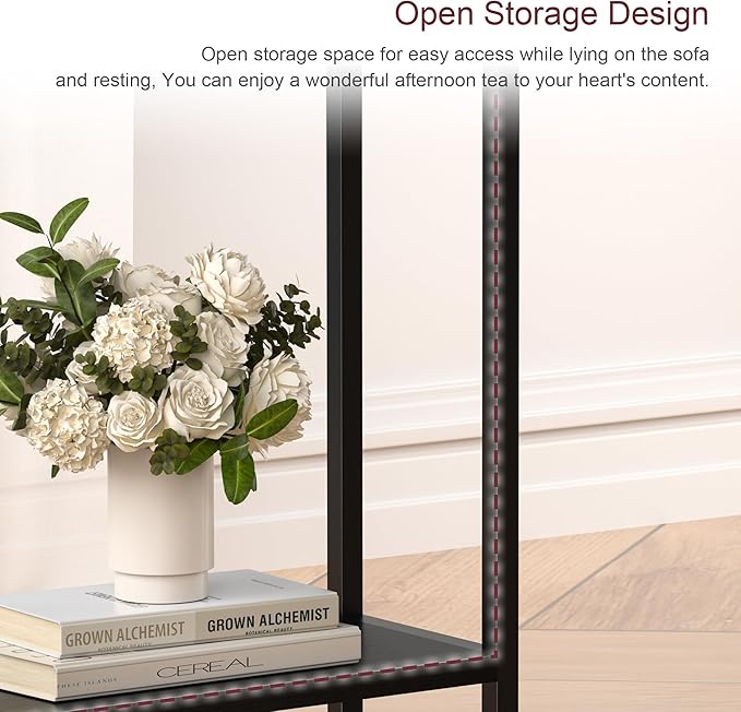 Narrow Side Table for Small Space Set of 2,2-Tier Small End Table with Shelf Holder, Slim Nightstand, Skinny Snack Couch Table in Living Room, Bedroom, Study, Kitchen and Balcony（Black