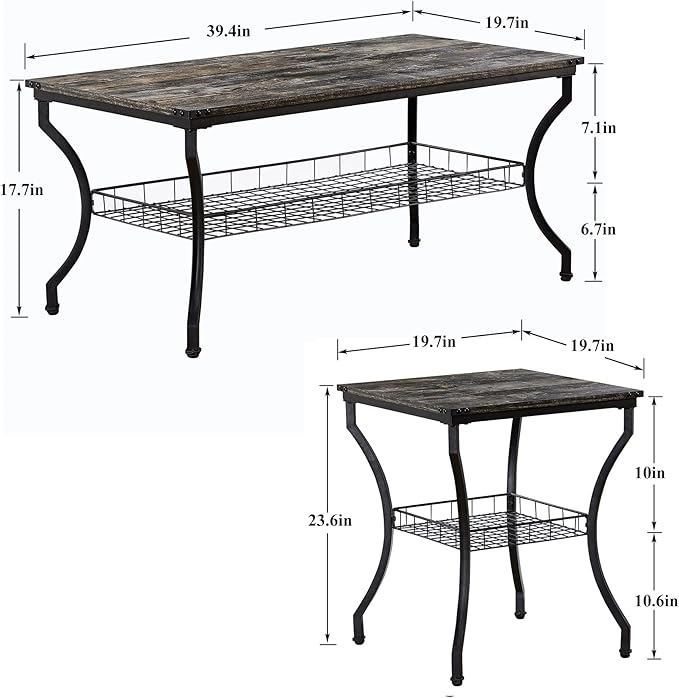 VECELO 3 Pieces Living Room Table Sets, Coffee and End Tables with Open Storage Shelves for Apartment, Home Office, Small Space, Easy Assembly, Grey Oak