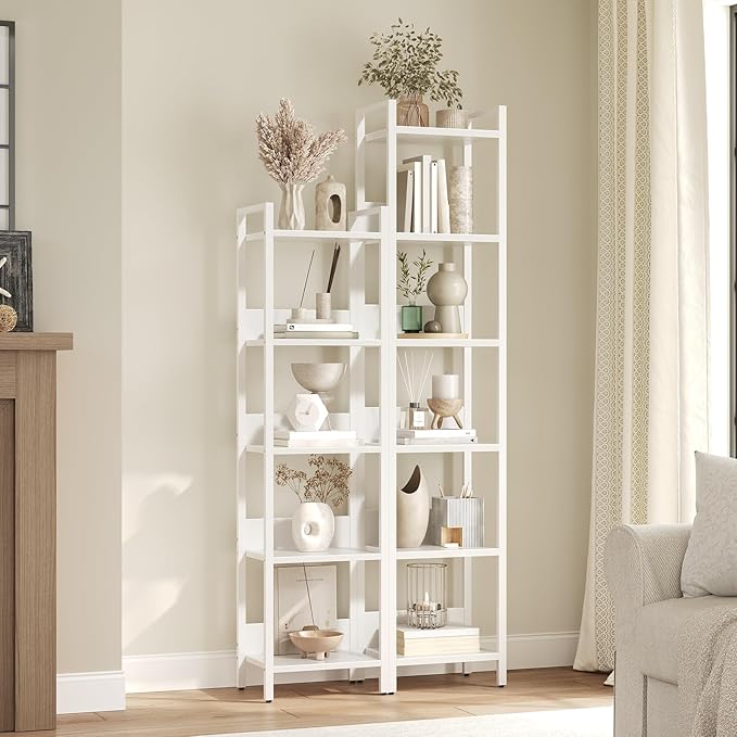 Bookshelf, 5-Tier Bookcase, Standing Book Shelf for Small Space, Storage Shelf Organizer, for Living Room, Bedroom, Study, Balcony, White BKBW5501