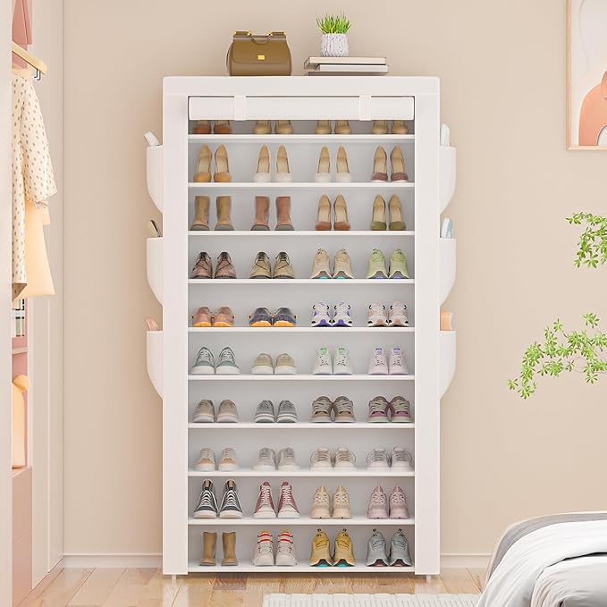 Shoe Rack 10Tier Large Capacity 50-56Pairs Beautiful Tall Shoe Shelf Free Standing Storage Cabinet Entryway Closet