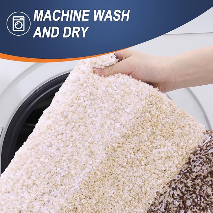 OLANLY Bathroom Rug Mat 24x16, Extra Soft and Absorbent Microfiber Bath Rugs, Non-Slip Plush Shaggy Bath Carpet, Machine Wash Dry, Bath Mats for Bathroom Floor, Tub and Shower, Brown