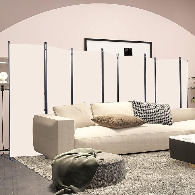 Room Divider, 8 Panel Folding Privacy Screens with Wider Support Feet, 6 Ft Portable Room Partition for Room Separator, 176" W X 71" H, Beige