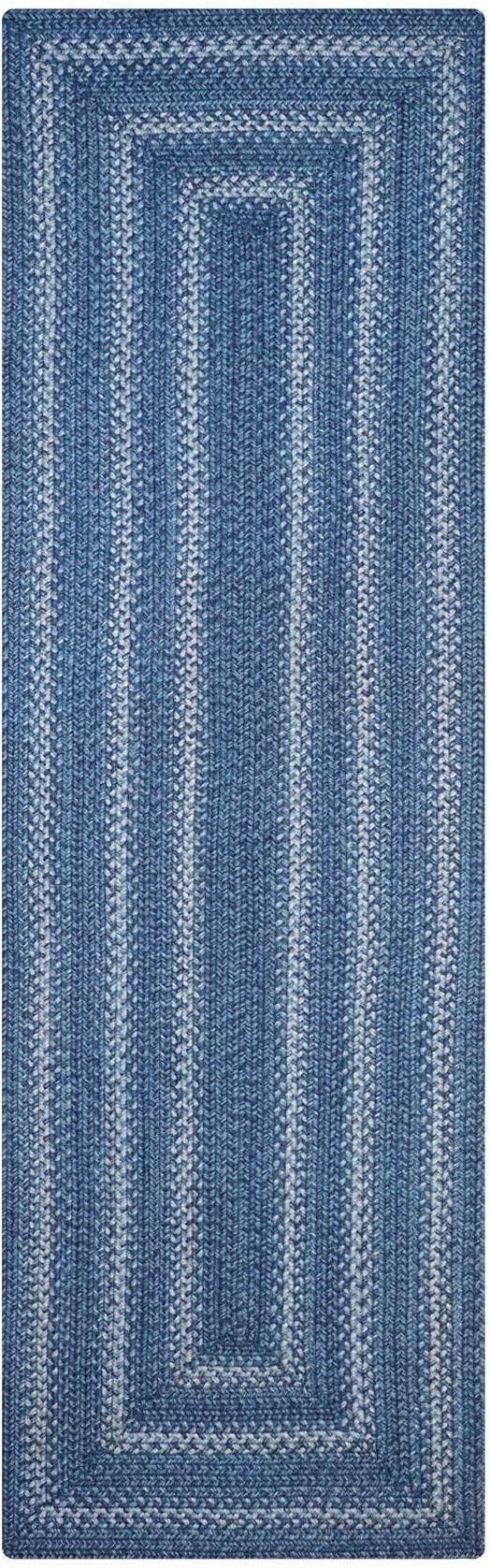 Homespice Denim Premium Jute Braided Area Rug, 2x6' Rectangular Hall Runner Blue - Navy - White, Natural Jute Yarn Rustic, Country, Primitive, Farmhouse Style - 30 Day Risk Free Purchase