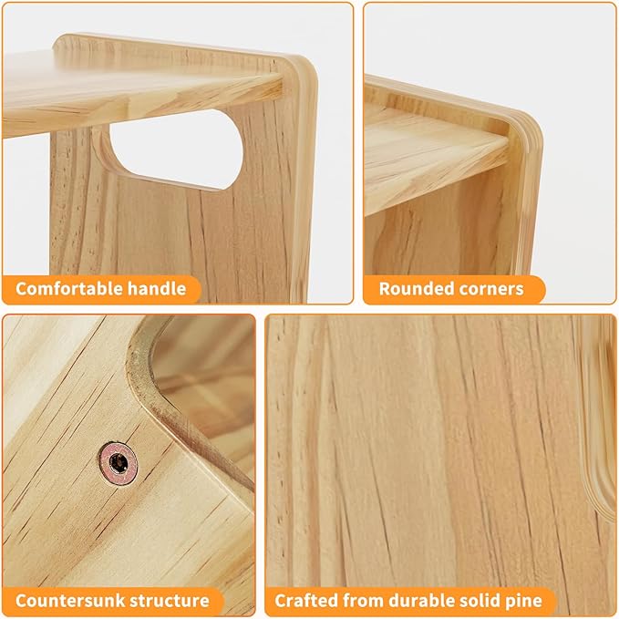 Wooden Step Stool for Kids,Supports 300 lbs Kids Toddler Stepping Stool Toilet/Kitchen/Bed Foot Stool,Natural,2 Packs