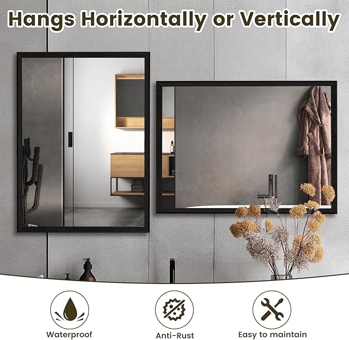 WEER 48X36 Inch Black Bathroom Mirror, Rectangular Framed Mirror for Bathroom, Matte Black Wall Mounted Large Vanity Mirror, Farmhouse Mirror, Tempered Glass, Anti-Rust, Horizontal or Vertical