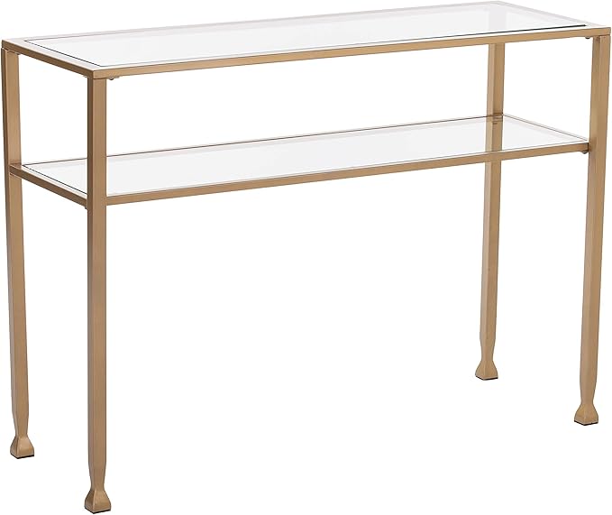 SEI Furniture Jaymes Metal & Glass 2-Tier Console Table, Soft Gold