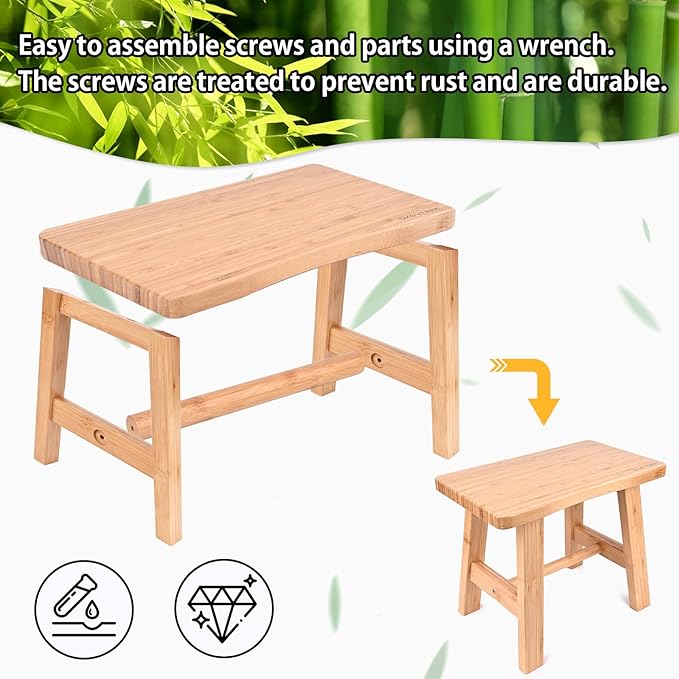 Bamboo Step Stool for Kids Adults Bathroom, 8 Inch One Step Stool You Can Sit On for Bedroom and Kitchen (Small).