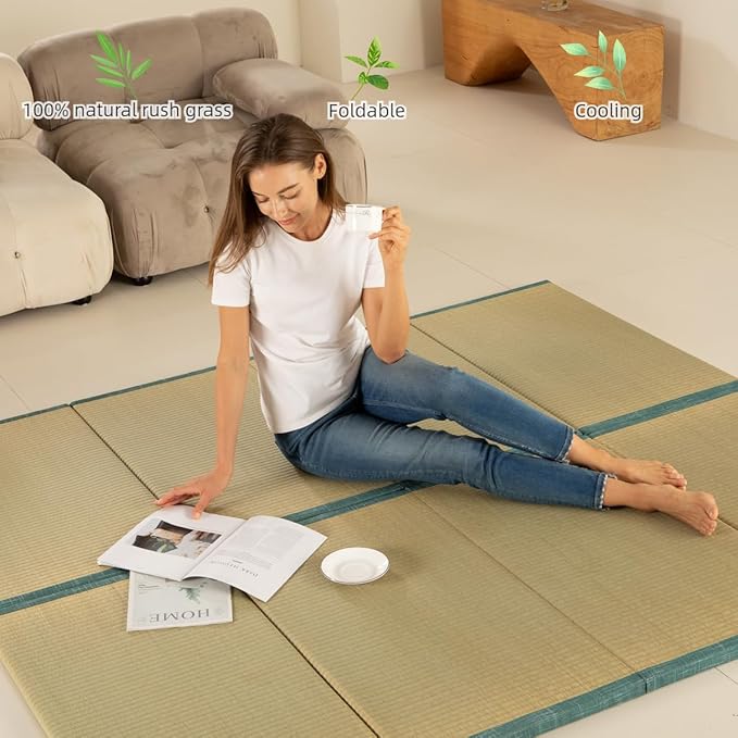 MustMat Tatami Futon Mattress Foldable Tatami Mat Twin Japanese Floor Mattress Rush Grass Floor Bed 35.4"x78.7"x1.2"(1 Piece)