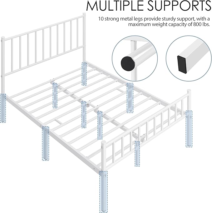 Yaheetech 14 Inch Full Size Bed Frame Metal Platform Bed with Spindle Headboard Footboard/Mattress Foundation/No Box Spring Needed/Underbed Storage Space/Steel Slat Support/Easy Set up, White