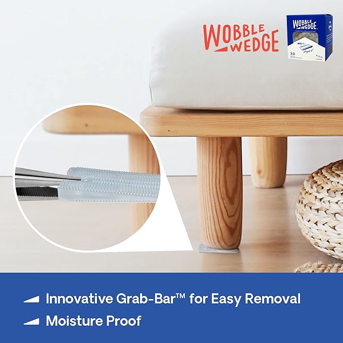 The Original Wobble Wedge Rigid Plastic Shims-MADE IN USA - Heavy-Duty Leveling Wedges for Furniture, Tables, Toilets, Home Improvement & Work Projects-Transparent Plastic Shim, Leveling Feet, 30 Pack