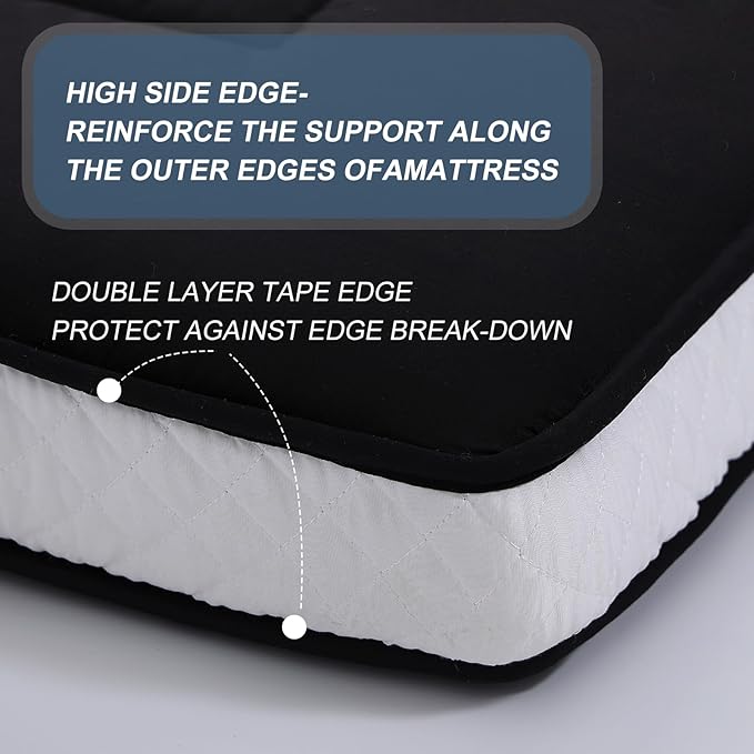 Welnow Japanese Futon Floor Mattress, Thick Twin Size Tatami Mat Portable & Foldable Roll Up Floor Bed Mattress with Storage Bag, Sleeping Pad for Adults, Dorm, Guest Bed, Camping and Travel, Black