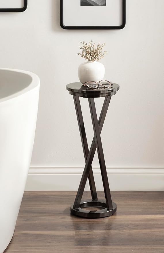 Kate and Laurel Aja Modern Metal Round Drink Table, 9 x 9 x 22, Gray Gunmetal, Decorative Geometric Pedestal Table with Circular Tabletop for Use as Metal Indoor Plant Stand