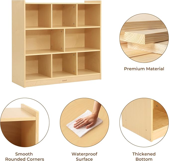 Toy Storage Organizer for Kids Room, Wooden Kids Bookshelf for Classroom, Cube Storage Organizer for Playroom, 8-Section Montessori Bookshelf & Toy Shelf for Nursery
