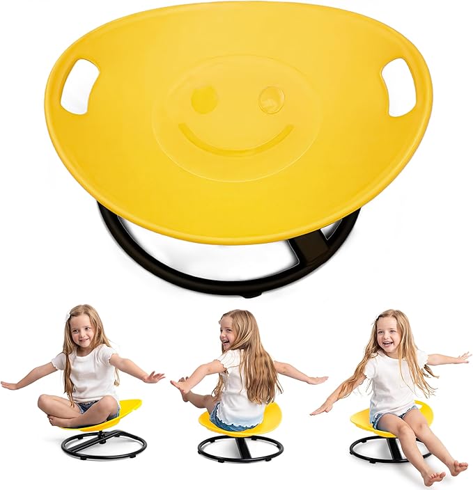 Special Supplies Smile Spinning Chair for Kids- Versatile Kids Sit and Spin Sensory Chair for Training Body Coordination for Playroom, Bedroom, or Nursery (Yellow)