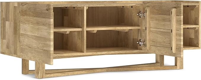 SIMPLIHOME Harrow Solid Mango Wood 60 inch Wide Contemporary Modern TV Media Stand in Natural for TVs up to 65 inches for The Living Room and Entertainment Center