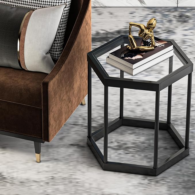 Coffee Table Glass Modern Coffee Table, Hexagon Free Combination Glass Center Table Small End Tables with Metal Frame for Living Room Set of 1