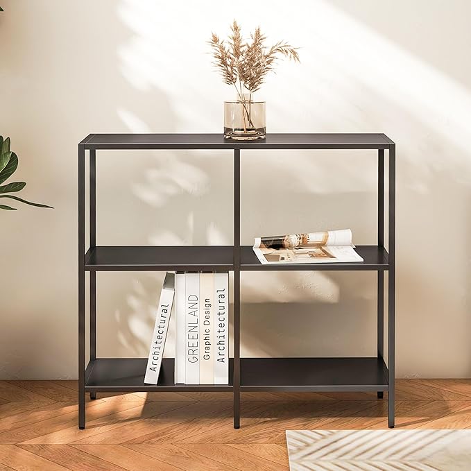 HDANI 31.5 Inch Metal Console Table with 3 Tier Strage Shelves,Narrow Entryway Table,Modern Sofa Tables for Entryway, Living Room,Bedroom,Black