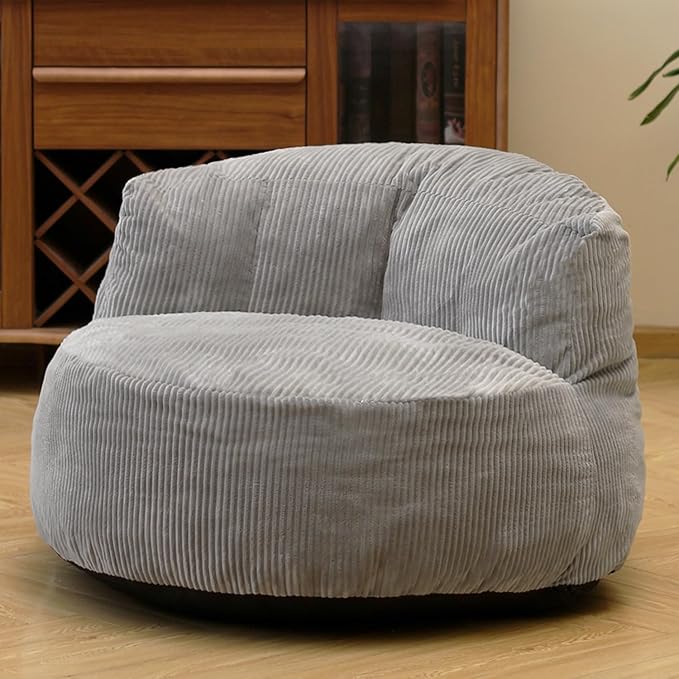N&V Large Crescent Bean Bag Chair, Adult Size Bean Bag Sack, Foam Filling, Soft Premium Corduroy Bean Bag for Living Room Bedroom Dorm and Office (Harbour Gray)