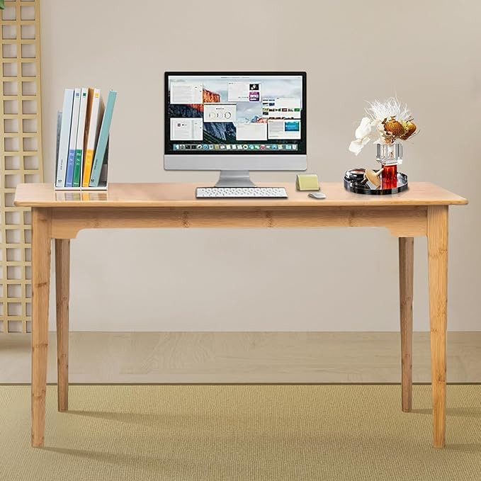 DOUSY- Bamboo Writing Desk Writing Computer Desk Study Desk Home Office Desk Writing Table, Modern Furniture Study 47" Solid Bamboo Multipurpose Table, for Living Room, Bedroom, Natual Color
