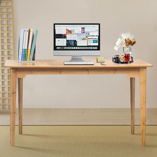 DOUSY- Bamboo Writing Desk Writing Computer Desk Study Desk Home Office Desk Writing Table, Modern Furniture Study 47" Solid Bamboo Multipurpose Table, for Living Room, Bedroom, Natual Color
