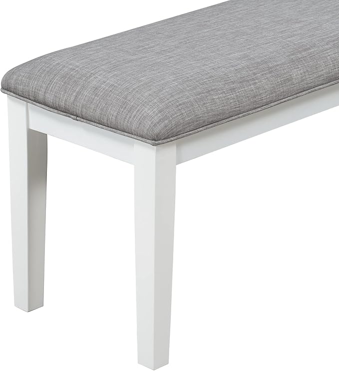 Ball & Cast 6-Piece Dining Table Set for 6,Kitchen Table Set W/ 4 Upholstered Chairs & 1 Bench,Living Room Furniture W/ 60" Rectangle Table & Foot Pad,for Dining Room,Kitchen,Restaurant,White+Gray