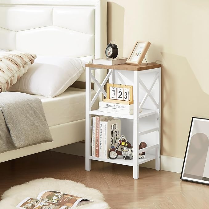 Small Bookshelf,3 Tier Industrial Bookcase with Metal Frame and Backboard,Low White Book Shelf,Book case for Small Spaces,Living Room,Bedroom and Home Office